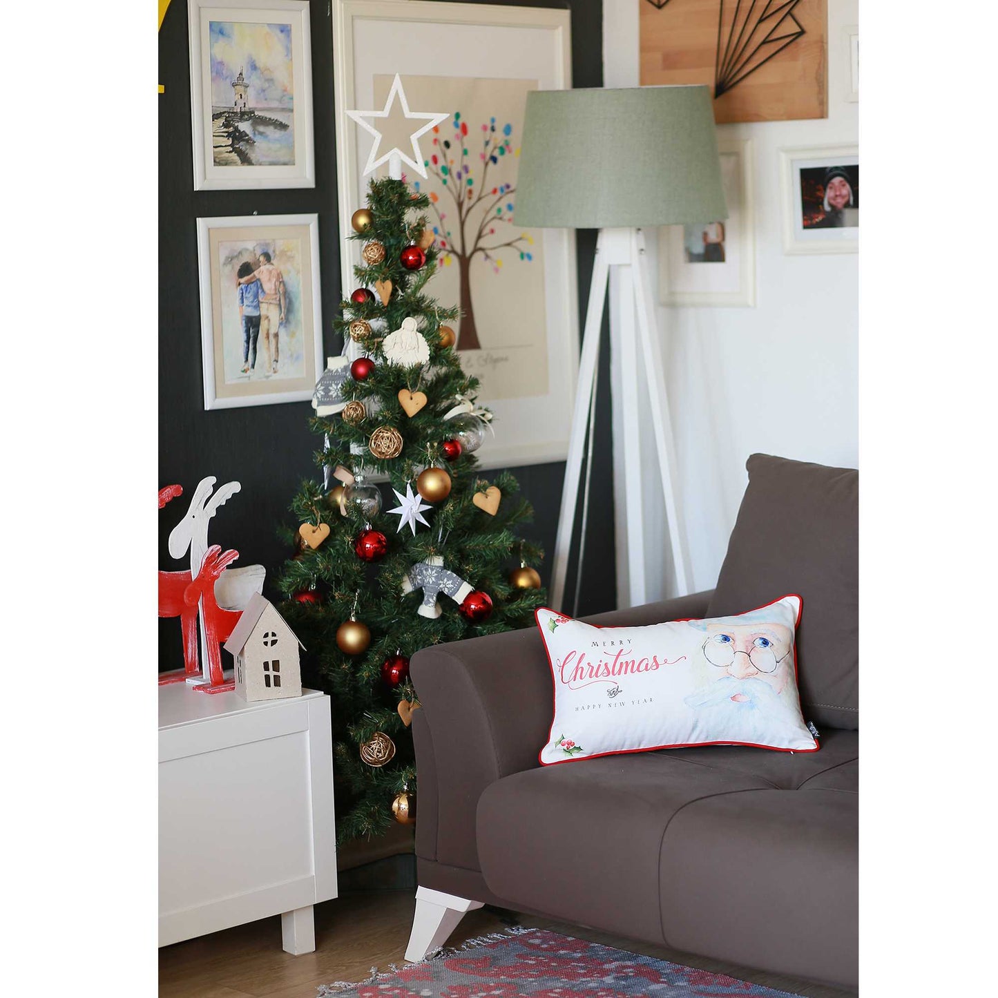 12" X 20" Red and White Christmas Santa Throw Pillow Cover-3