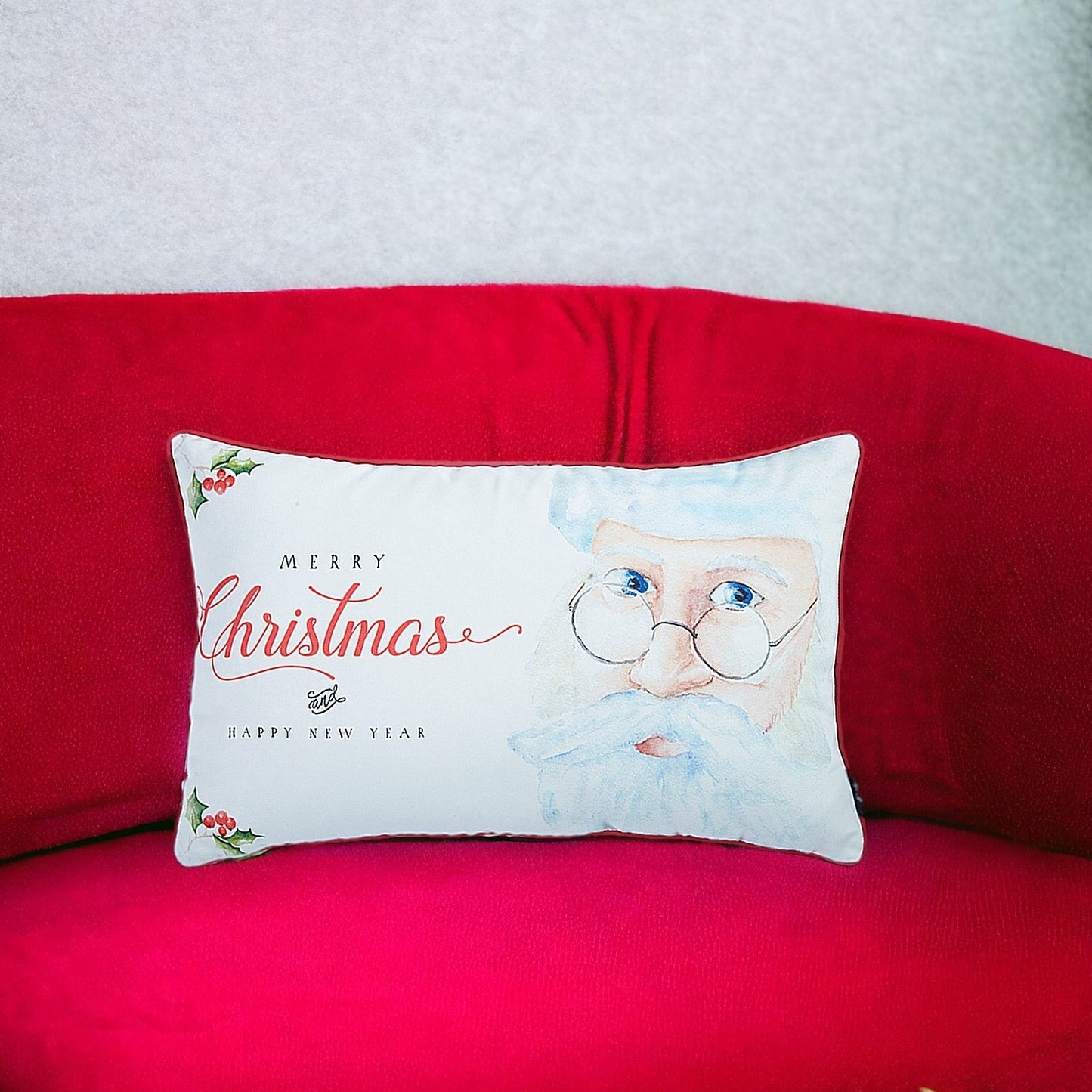 12" X 20" Red and White Christmas Santa Throw Pillow Cover-1