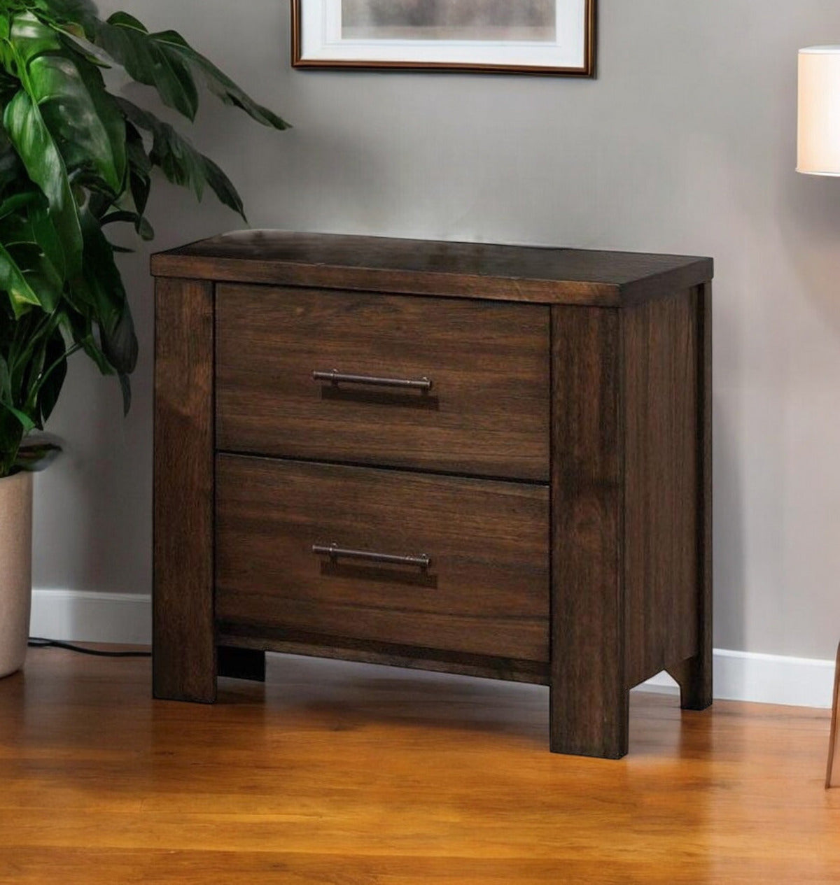 25" Brown Wood Two Drawer Nightstand-0