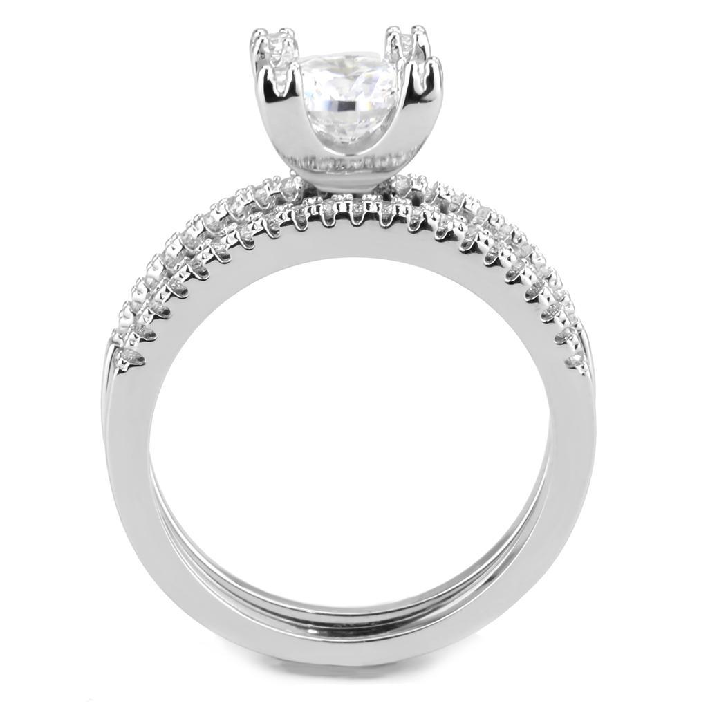 3W1589 - Rhodium Brass Ring with AAA Grade CZ in Clear-2