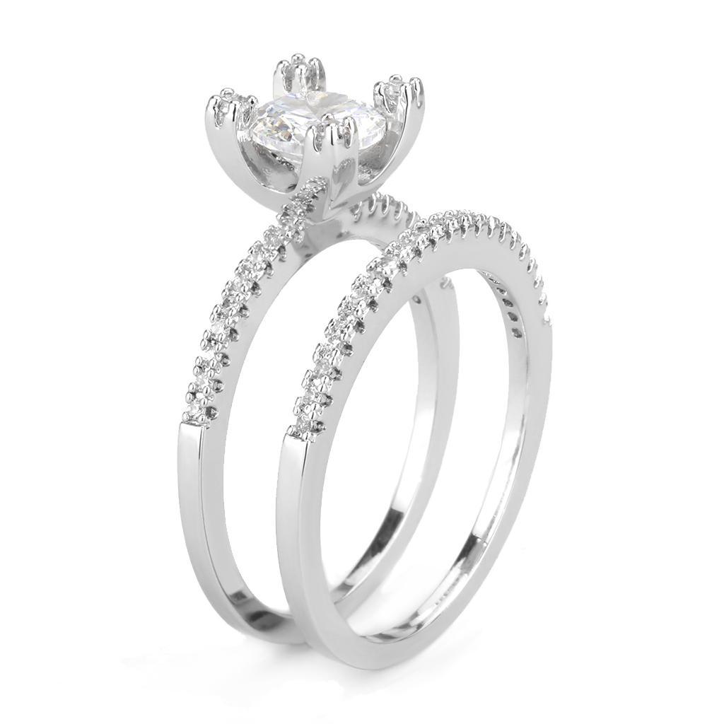 3W1589 - Rhodium Brass Ring with AAA Grade CZ in Clear-3