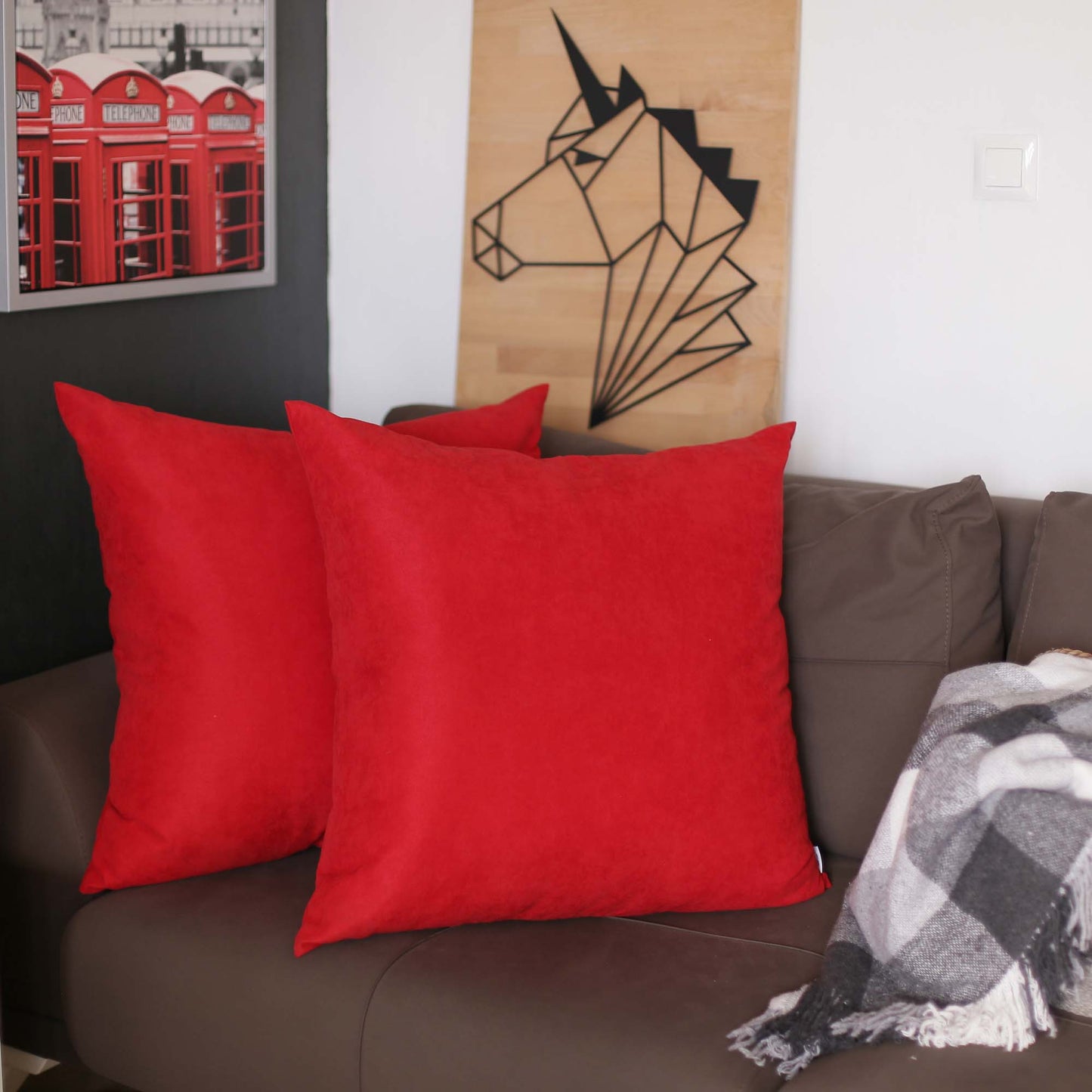 Set of Two 22" Red Throw Pillow Covers-6