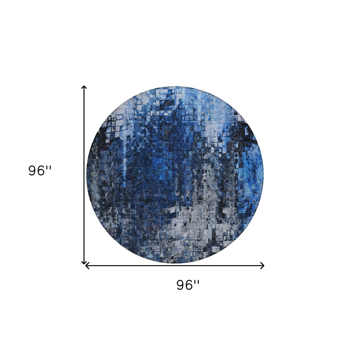 8' Navy Blue And Denim Blue Round Abstract Washable Indoor Outdoor Area Rug-2