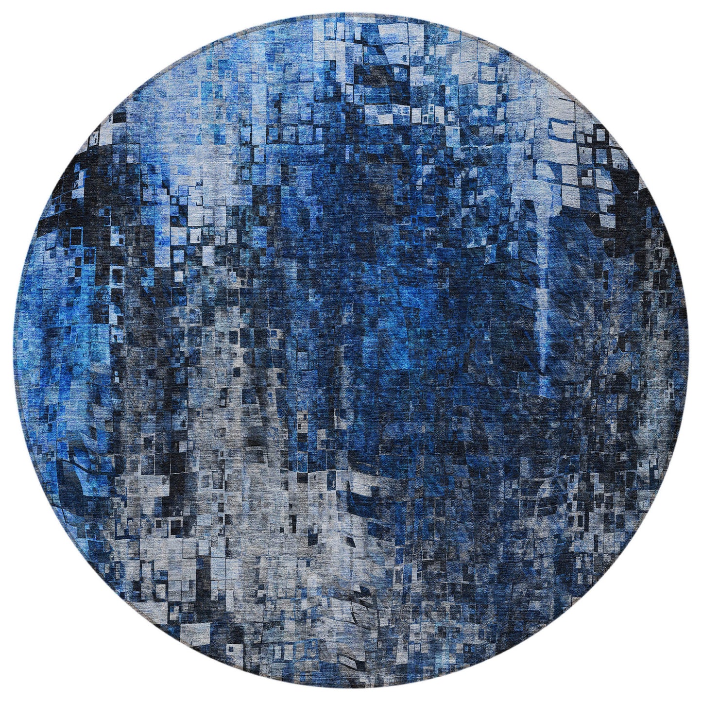 8' Navy Blue And Denim Blue Round Abstract Washable Indoor Outdoor Area Rug-3