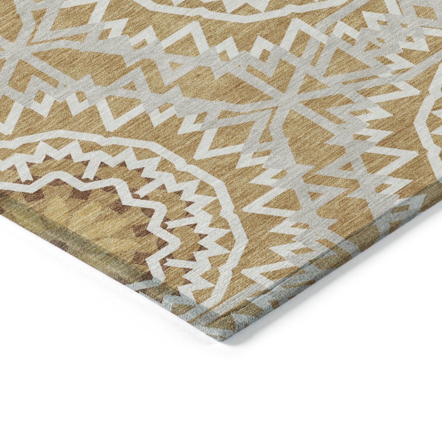 5' X 8' Gold Gray And Ivory Floral Medallion Washable Indoor Outdoor Area Rug-3