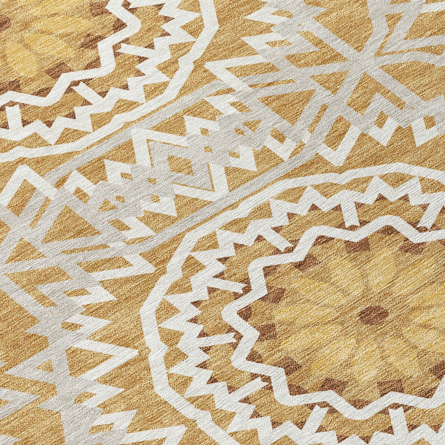 5' X 8' Gold Gray And Ivory Floral Medallion Washable Indoor Outdoor Area Rug-4