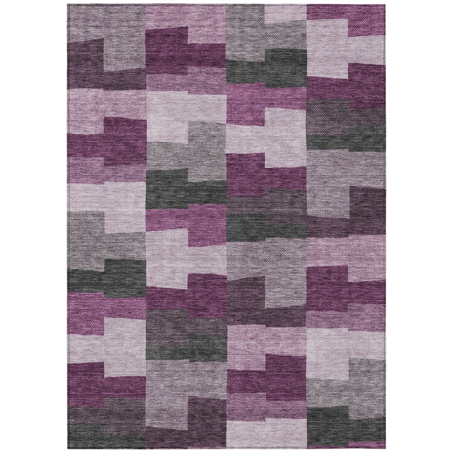 10' X 14' Merlot Mauve And Charcoal Geometric Washable Indoor Outdoor Area Rug-1