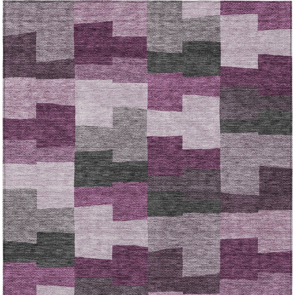 10' X 14' Merlot Mauve And Charcoal Geometric Washable Indoor Outdoor Area Rug-5