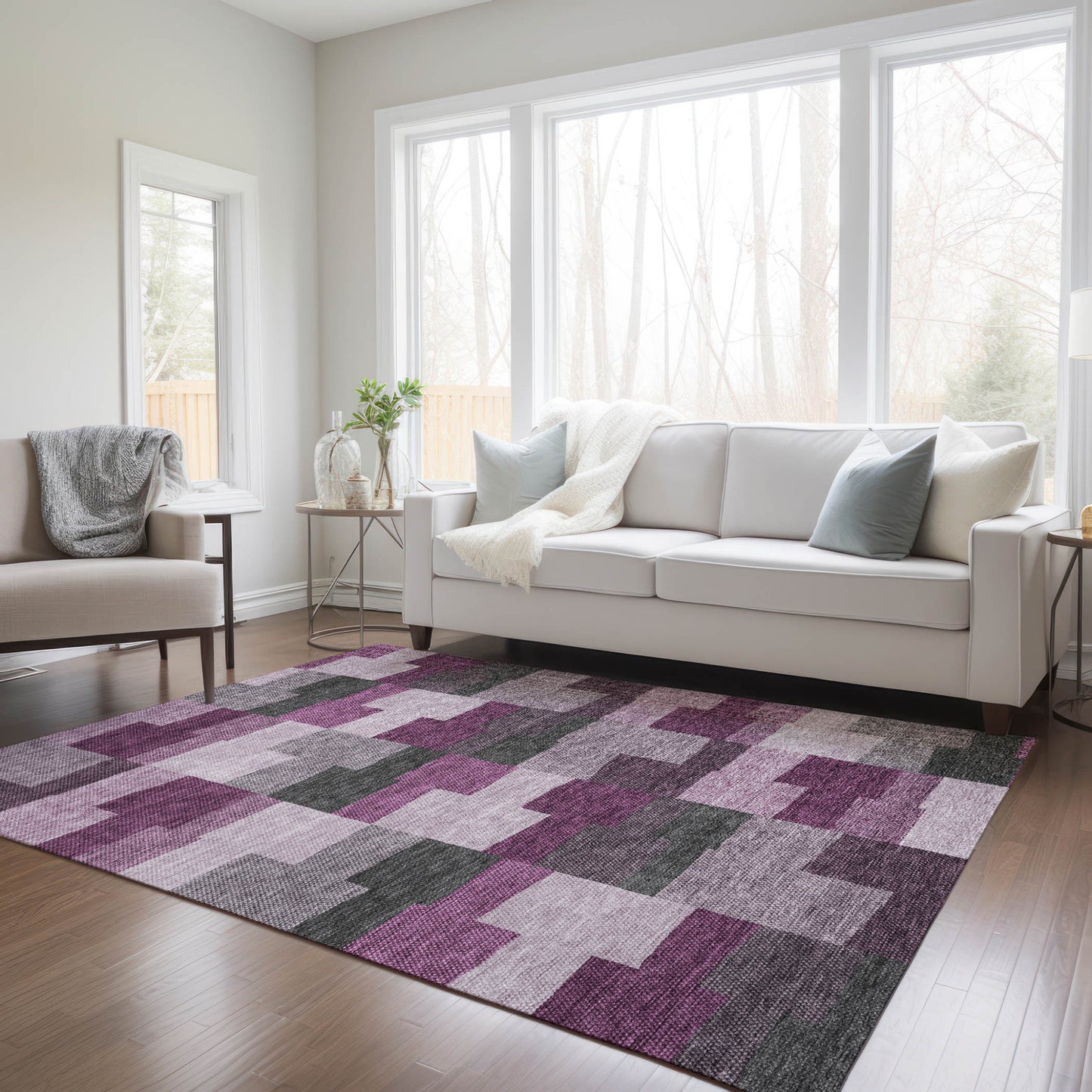 10' X 14' Merlot Mauve And Charcoal Geometric Washable Indoor Outdoor Area Rug-8