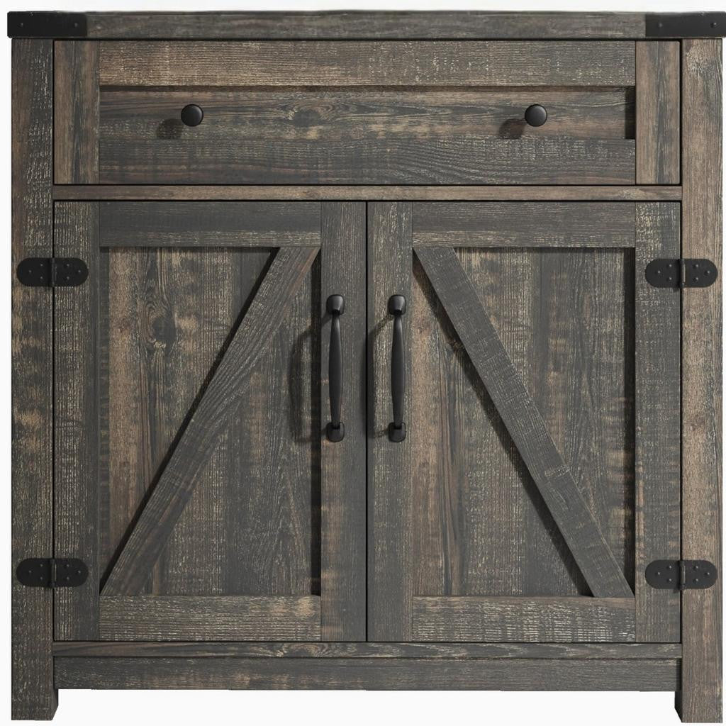 32" Light Brown Wood Accent Cabinet With Two Doors And One Drawer-4