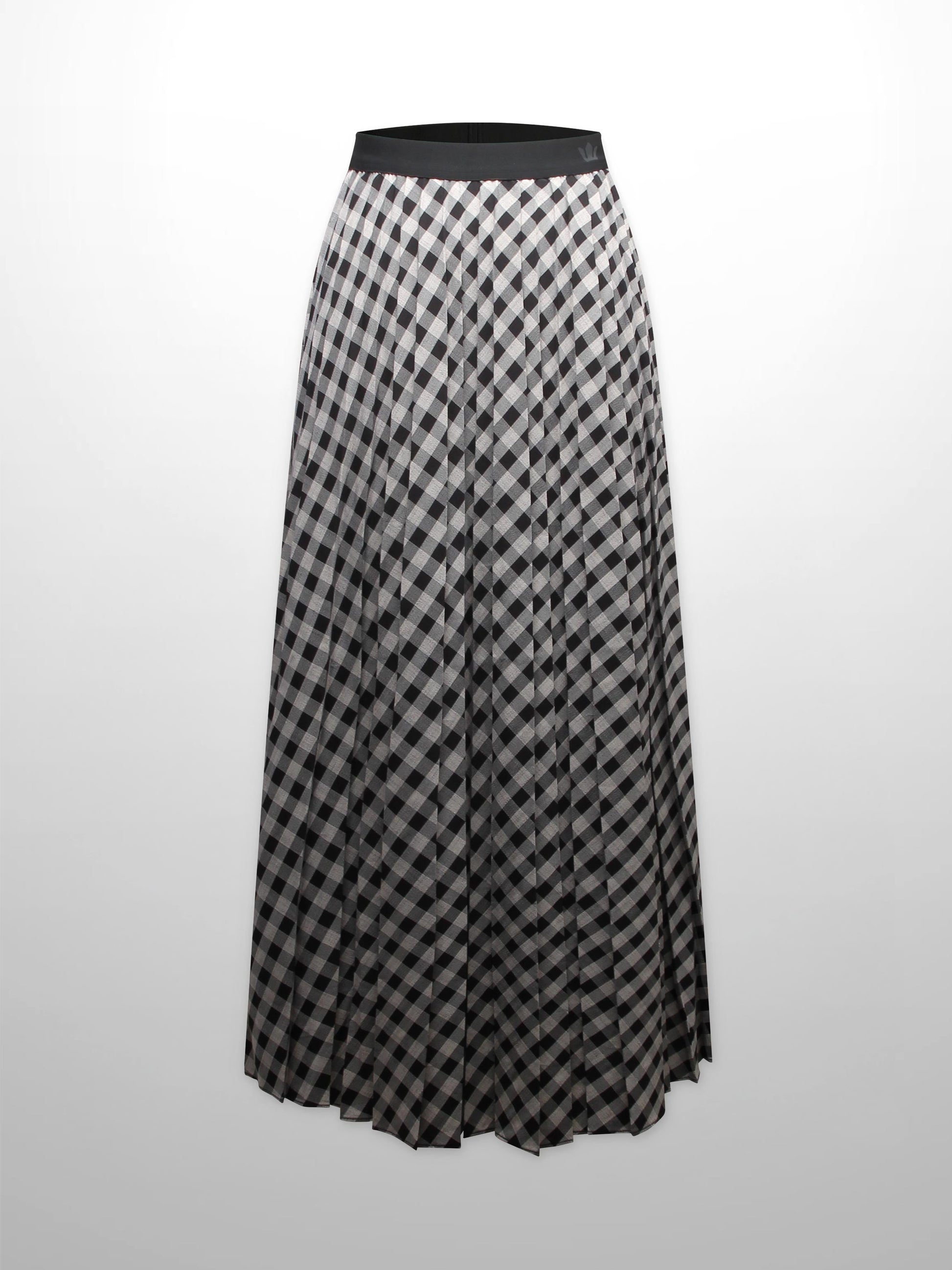 Printed Pleated Skirt-Tan/Black Gingham-0
