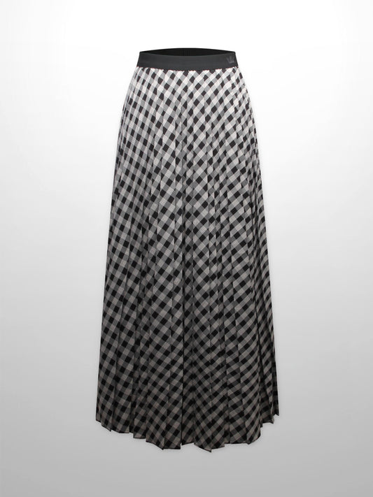 Printed Pleated Skirt-Tan/Black Gingham-0
