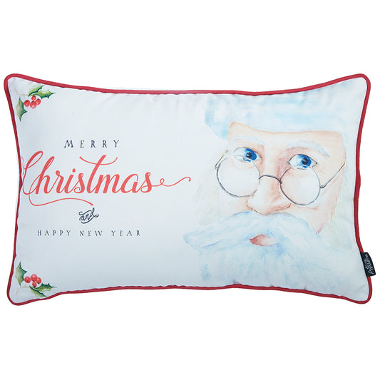 12" X 20" Red and White Christmas Santa Throw Pillow Cover-0