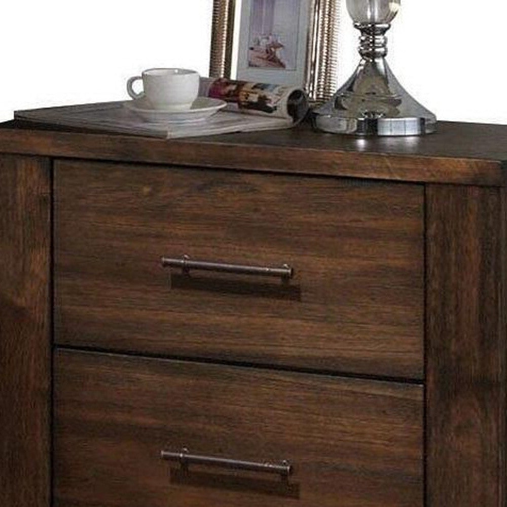 25" Brown Wood Two Drawer Nightstand-6