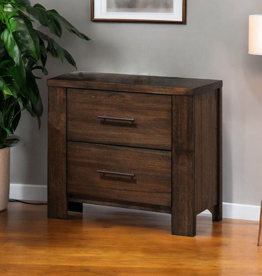 25" Brown Wood Two Drawer Nightstand-0