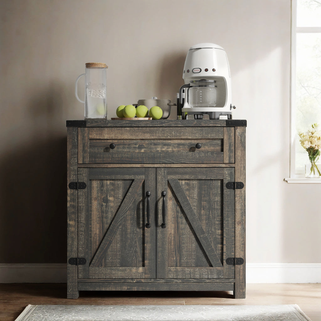 32" Light Brown Wood Accent Cabinet With Two Doors And One Drawer-5