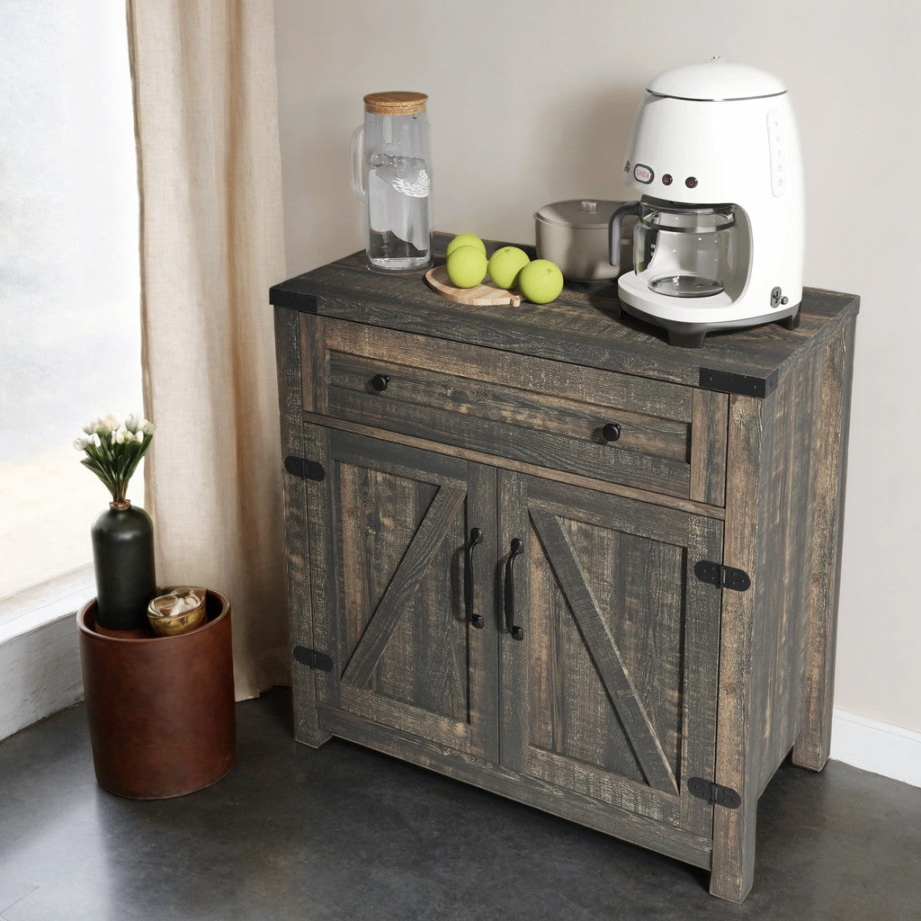32" Light Brown Wood Accent Cabinet With Two Doors And One Drawer-6
