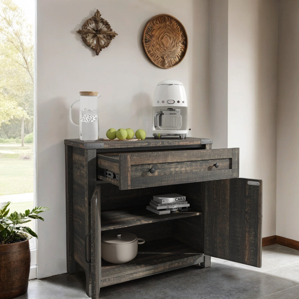 32" Light Brown Wood Accent Cabinet With Two Doors And One Drawer-7