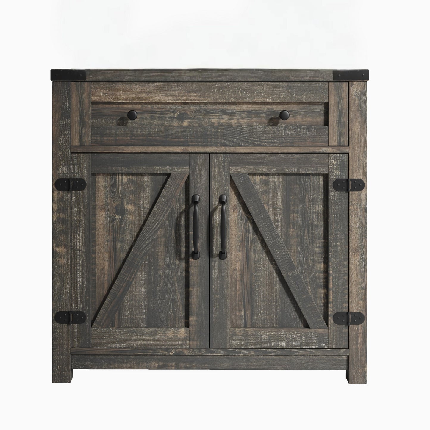 32" Light Brown Wood Accent Cabinet With Two Doors And One Drawer-1