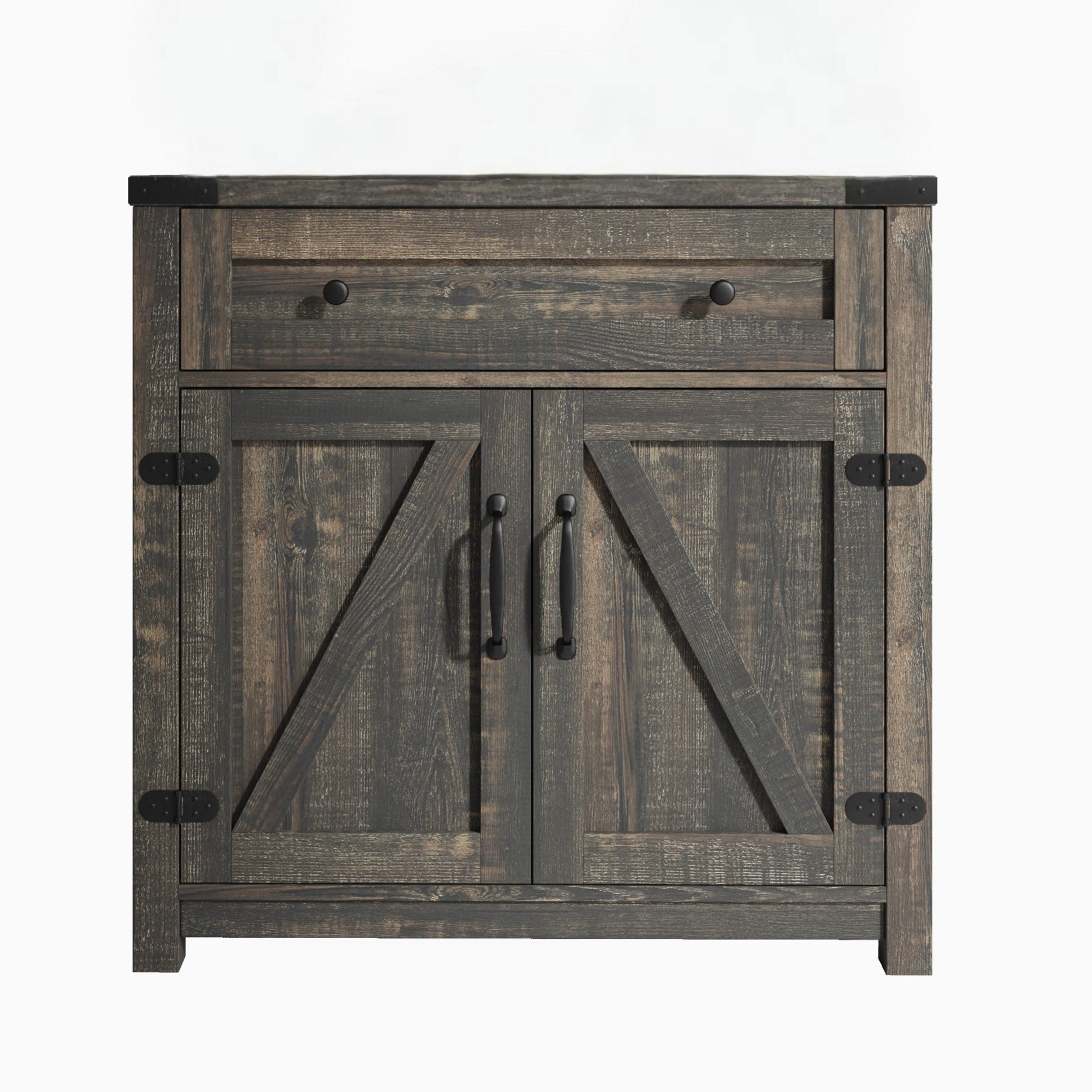 32" Light Brown Wood Accent Cabinet With Two Doors And One Drawer-1