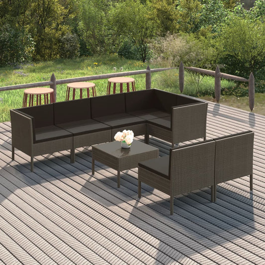 vidaXL 8 Piece Patio Lounge Set with Cushions Poly Rattan Gray-0
