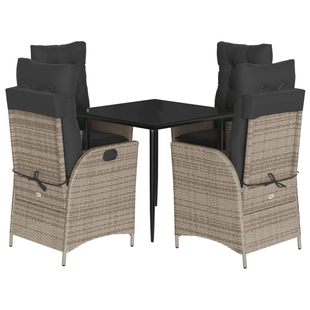 vidaXL 5 Piece Patio Dining Set with Cushions Gray Poly Rattan-1