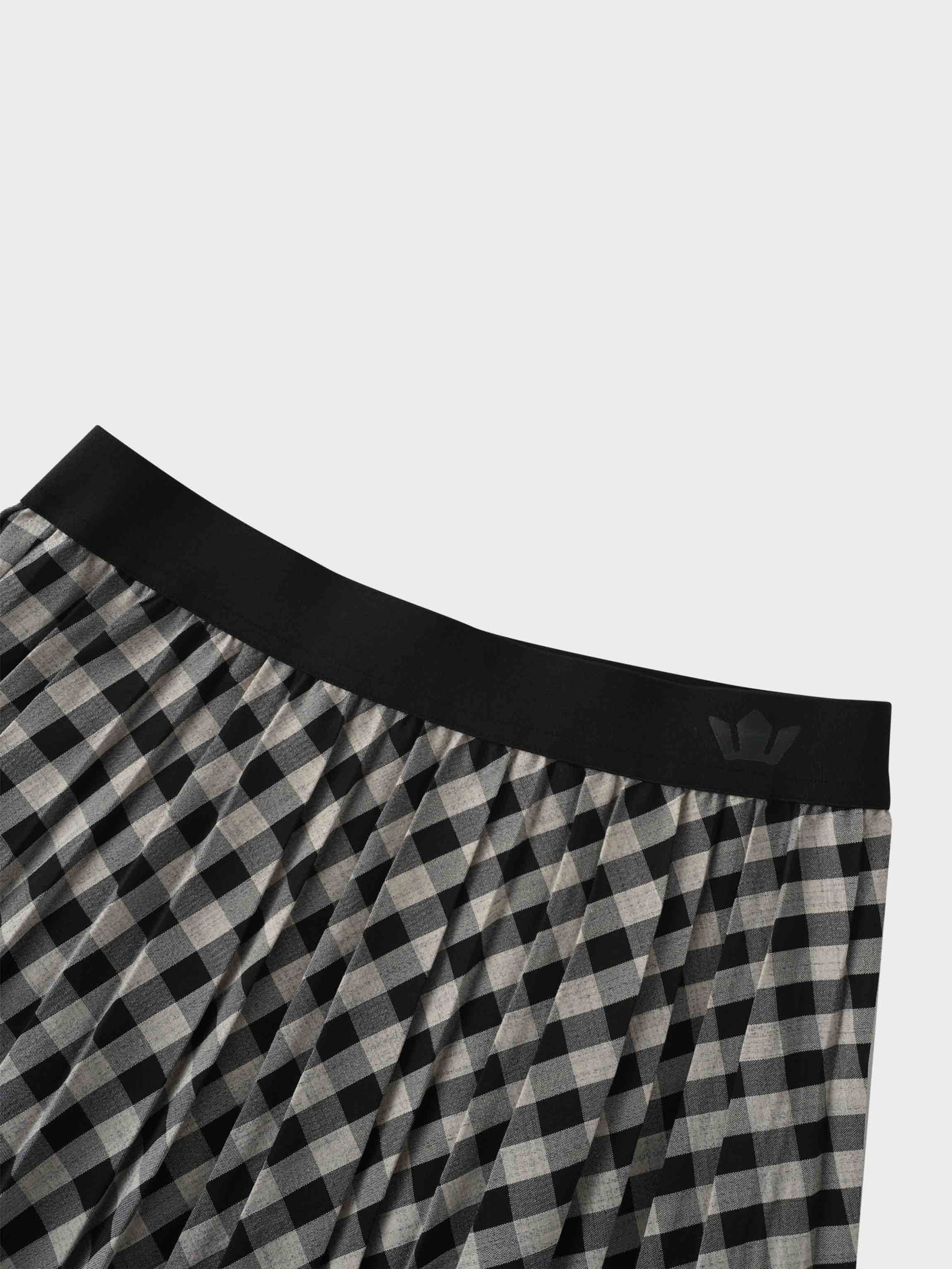 Printed Pleated Skirt-Tan/Black Gingham-2