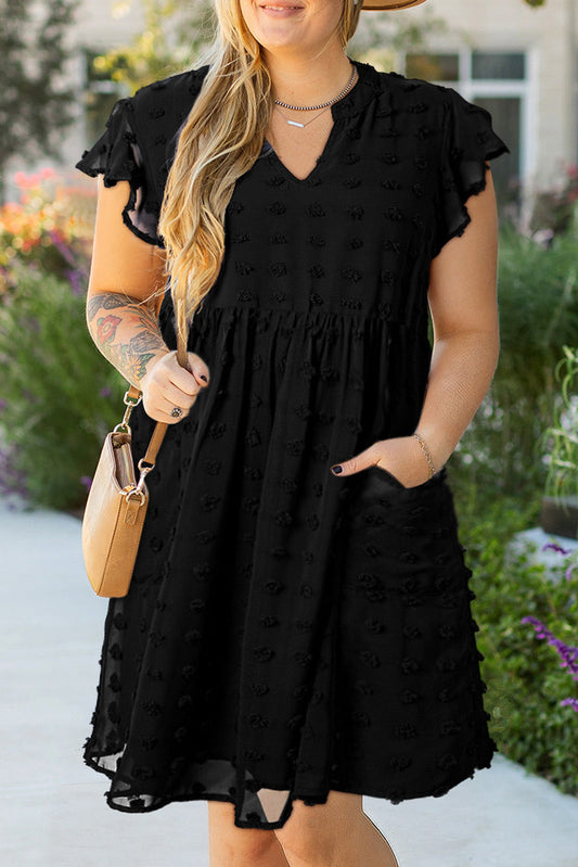 Lilith Plus Size Dotty Textured Ruffled Dress-0