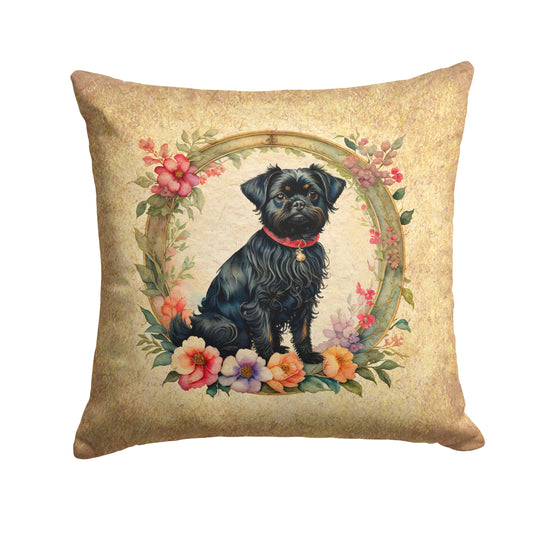 Affenpinscher and Flowers Throw Pillow-0
