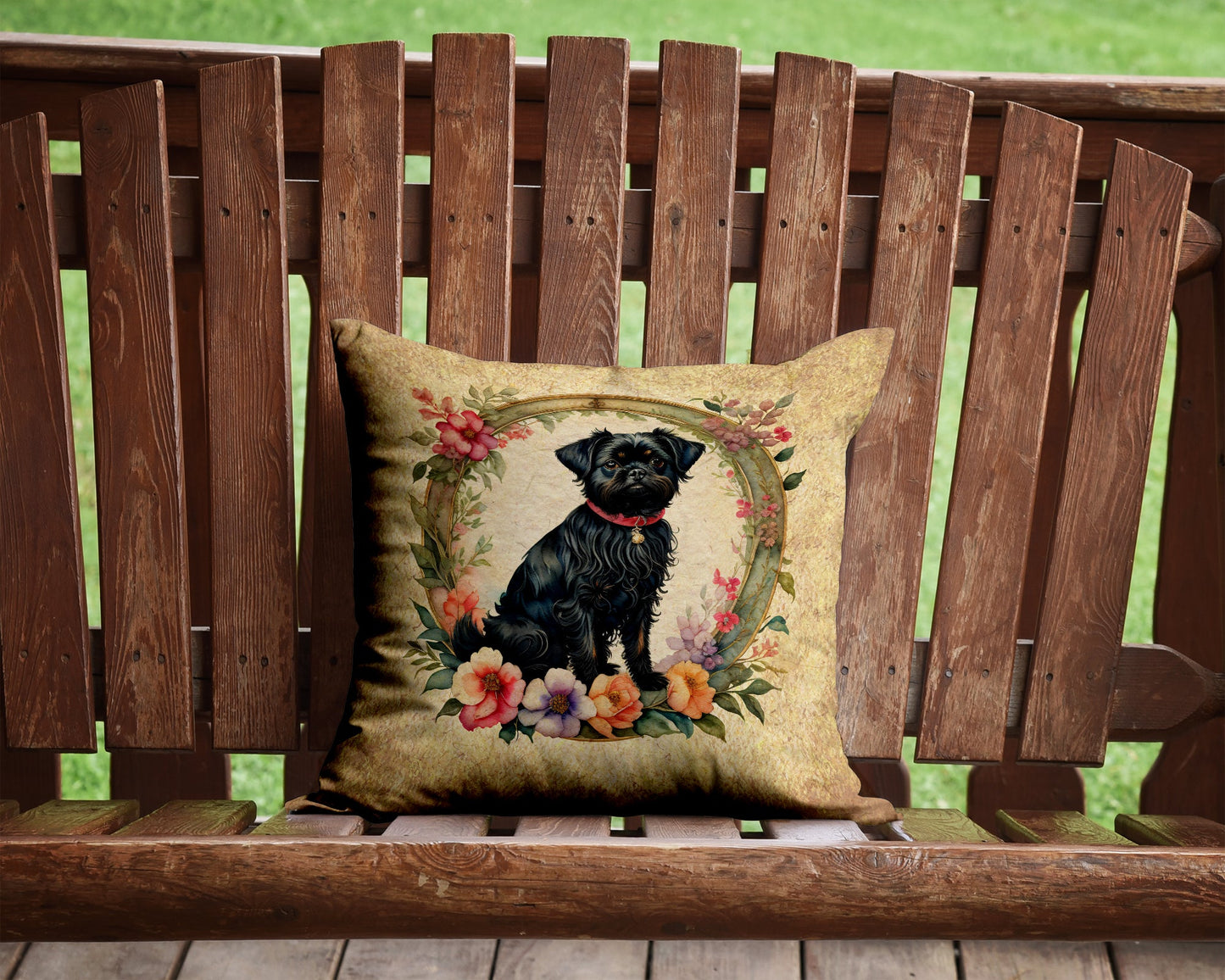 Affenpinscher and Flowers Throw Pillow-1