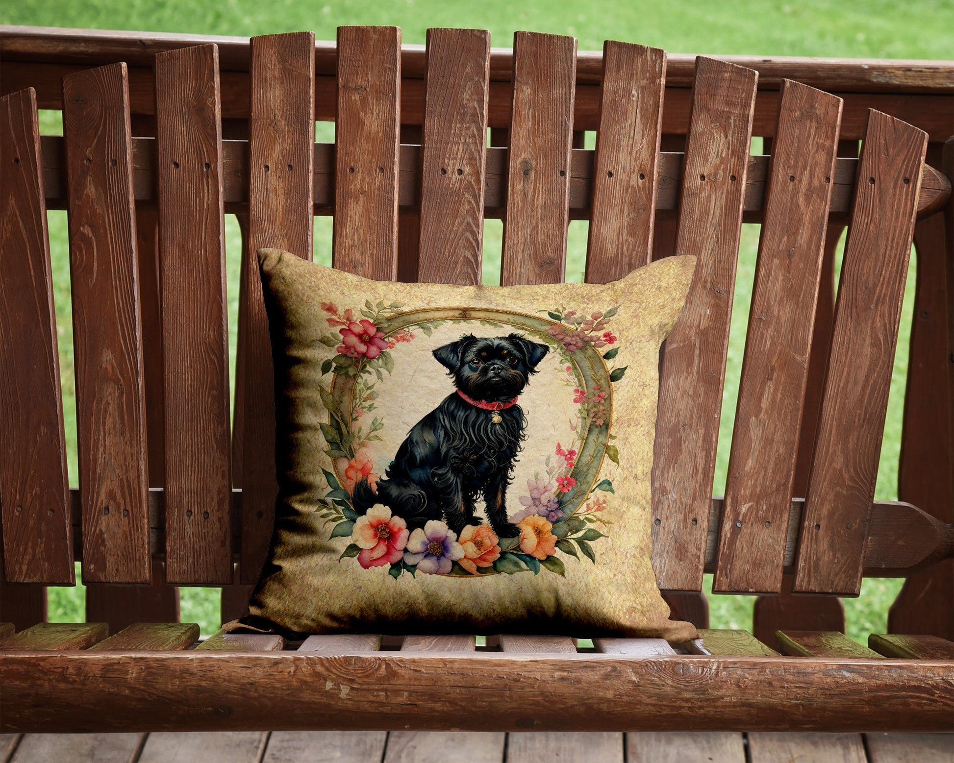 Affenpinscher and Flowers Throw Pillow-1
