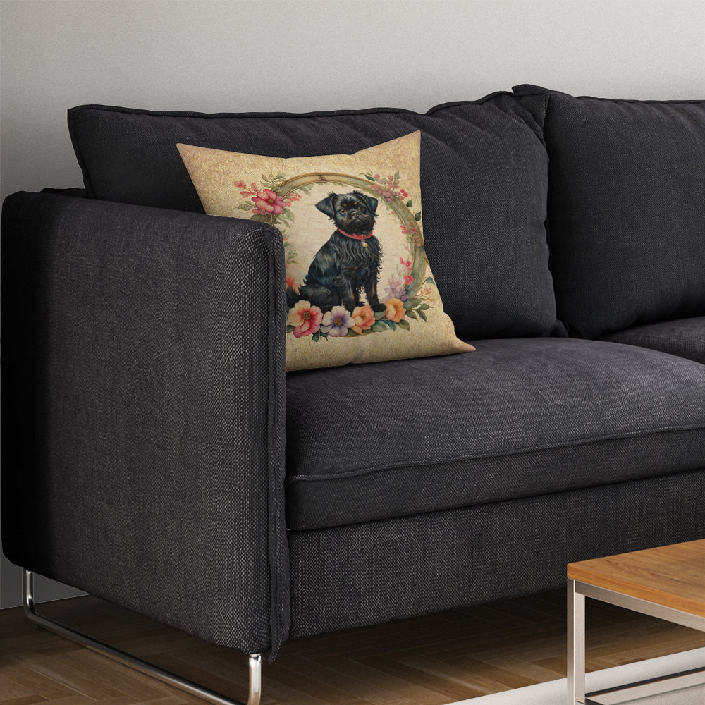 Affenpinscher and Flowers Throw Pillow-2