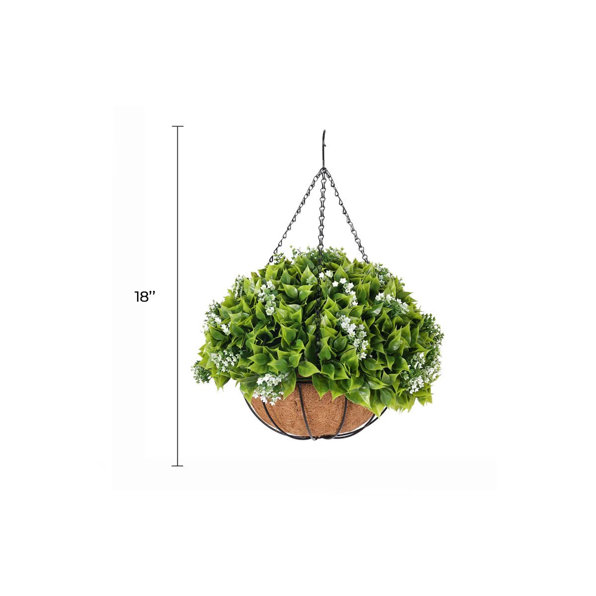 Hanging Artificial Wide Leaf Buxus Flowering Basket 18" UV Resistant-1