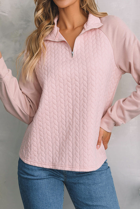 Jocelyn Textured Quarter Zip Raglan Sleeve Sweatshirt-0