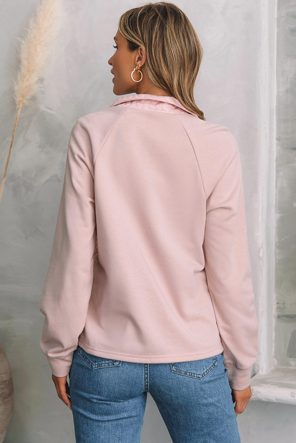 Jocelyn Textured Quarter Zip Raglan Sleeve Sweatshirt-1