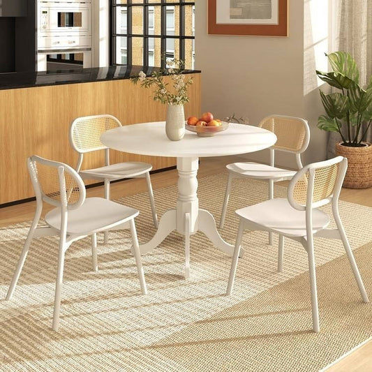 Round Solid Wood Kitchen Dining Table in White Farmhouse Wooden Finish-0