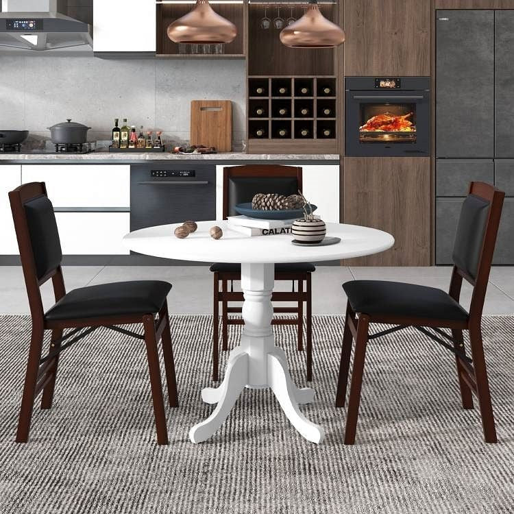 Round Solid Wood Kitchen Dining Table in White Farmhouse Wooden Finish-1