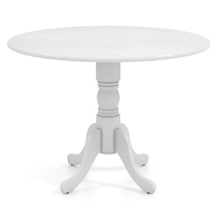Round Solid Wood Kitchen Dining Table in White Farmhouse Wooden Finish-2