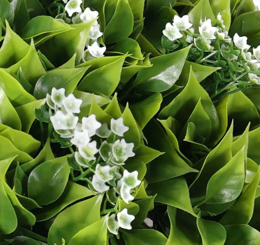 Hanging Artificial Wide Leaf Buxus Flowering Basket 18" UV Resistant-2